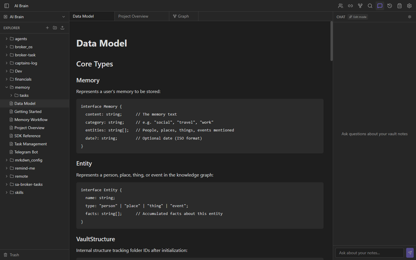 mrkdwn.me AI chat panel alongside note editor