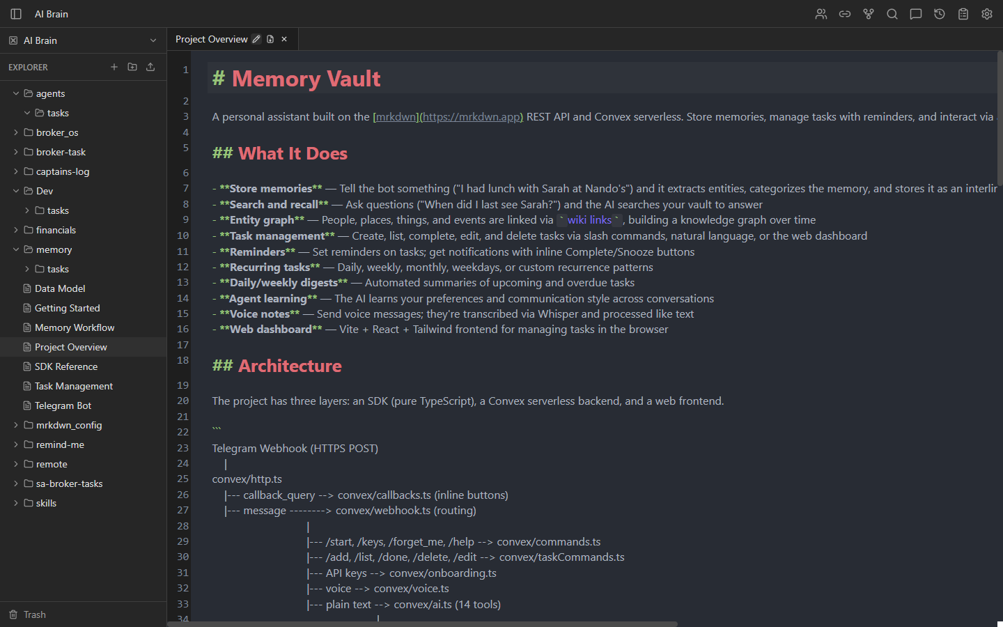 mrkdwn.me markdown editor with syntax highlighting and file explorer